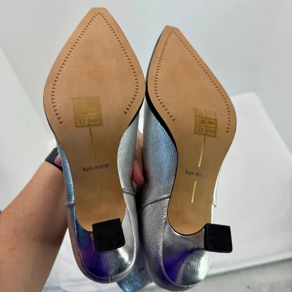 Dolce Vita Angel Silver Boots Women 7 Kitten Heels - Picture 7 of 10